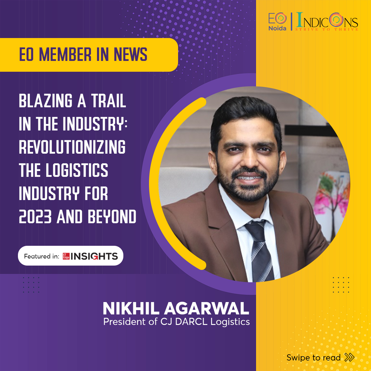 EoNoida's tweet photo. EO Noida's member, Nikhil Agarwal was recently interviewed by ET Edge Insights! The featured article covers his discussion of the bottlenecks in the logistics industry, steps to improve supply chains and implementation of IoT monitoring. Check out his valuable insights. https://t.co/XYDM1XSZIs