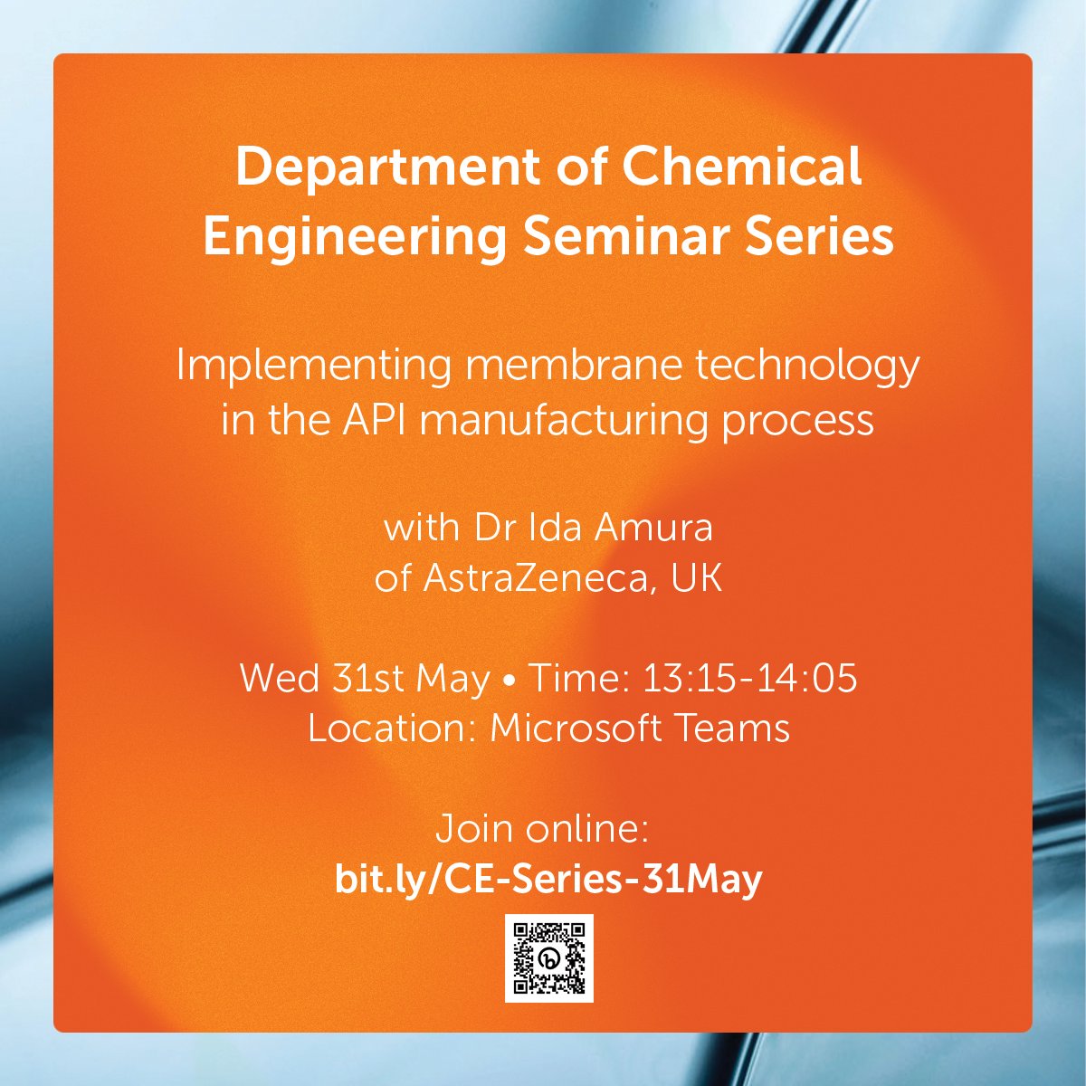 bathenganddes's tweet photo. 🔬Discover the world of #MembraneTechnology in #APIManufacturing with Dr. Ida Amura from @ASTRAZENECAUK as part of the 'Membranes at Bath: Mini-Symposium.'

📅 Wednesday 31st May
⏰ 13.15 -14.05
📍 💻Microsoft Teams: https://t.co/ClZwB6bMGB

#ChemEngSeminarSeries #MembranesAtBath https://t.co/k4VbTjjS4Z