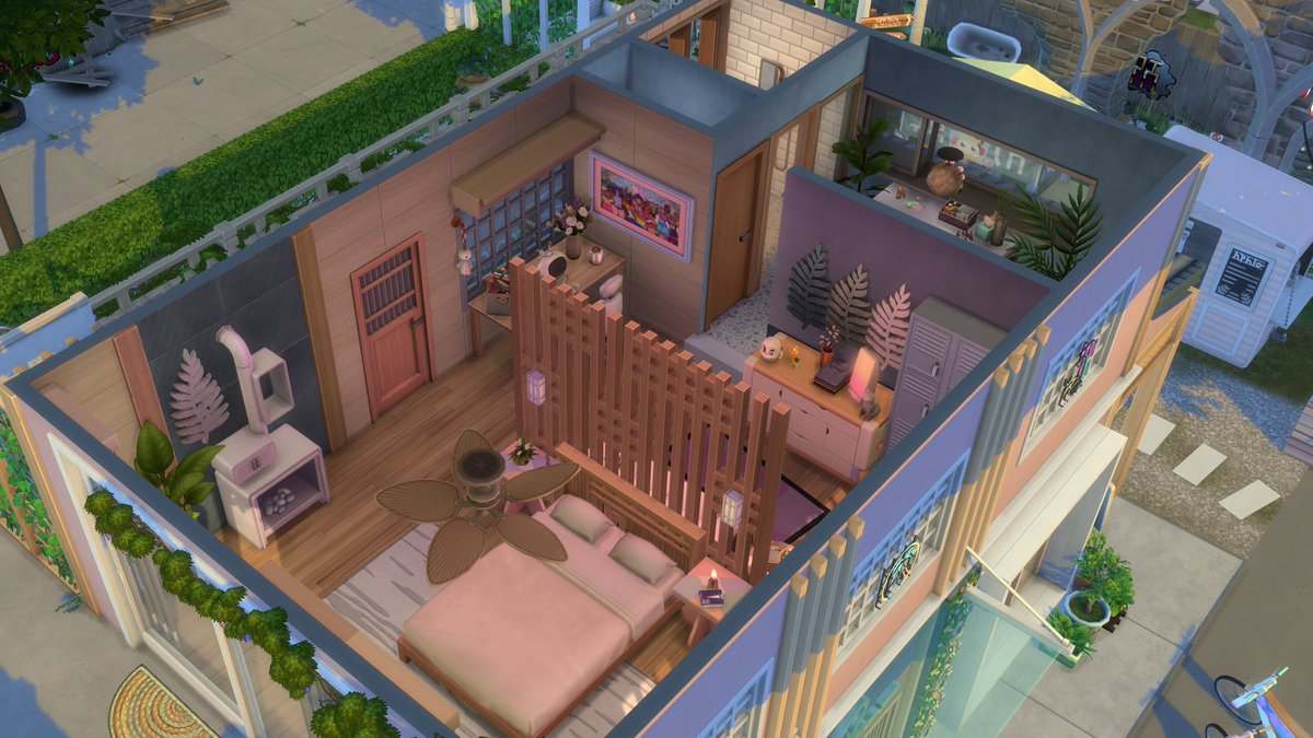 pixaora's tweet photo. @LesSims Et quelques photos de l'intérieur! Le café, la suite à l'étage, et au sous-sol: surprise! Un salon pour faire la fête avec ses copains et un dortoir pour les soirées pyjamas! Ah oui, et on fait notre propre boisson pétillante aussi! 🍹 https://t.co/GBmuNVp0Qn