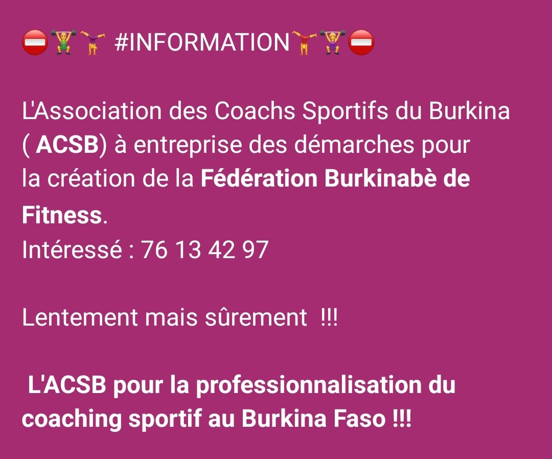 zarafilou's tweet photo. Tous ceux qui voudront bien faire partie de cette organisation et professionnalisation du #coaching_sportif au Burkina Faso peuvent nous contacter.
Contact : 76 13 42 97 ( #Coach_ZOROME) https://t.co/J5YIzsATBe