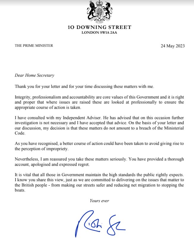 Now facts are in the public domain shows up @RishiSunak's letter as having been in very bad grace

Also notice how he distances himself from the process and any decision

Message is clear:
If you are an @Conservatives MP or Minister woe betide you if you cross #Ready4Rishi