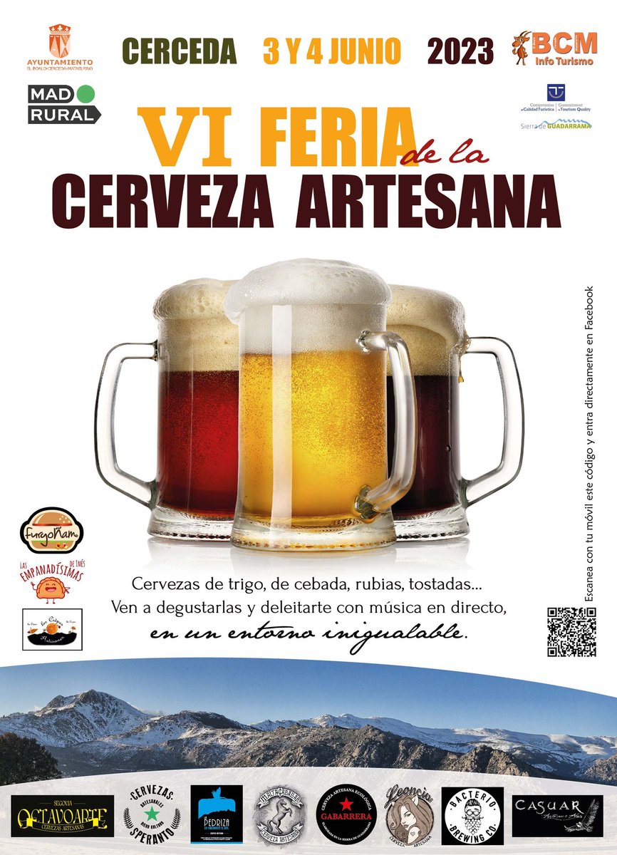 🍻 Os compartimos las cervezas que encontraréis en la VI Feria de la cerveza artesana los días 🗓3 y 4 de junio en la Plaza Mayor de Cerceda.

#VIFeriaArtesana #CervezaArtesana #ElBoalo #Cerceda #Mataelpino #SierradeGuadarrama  #YoConsumoLocal