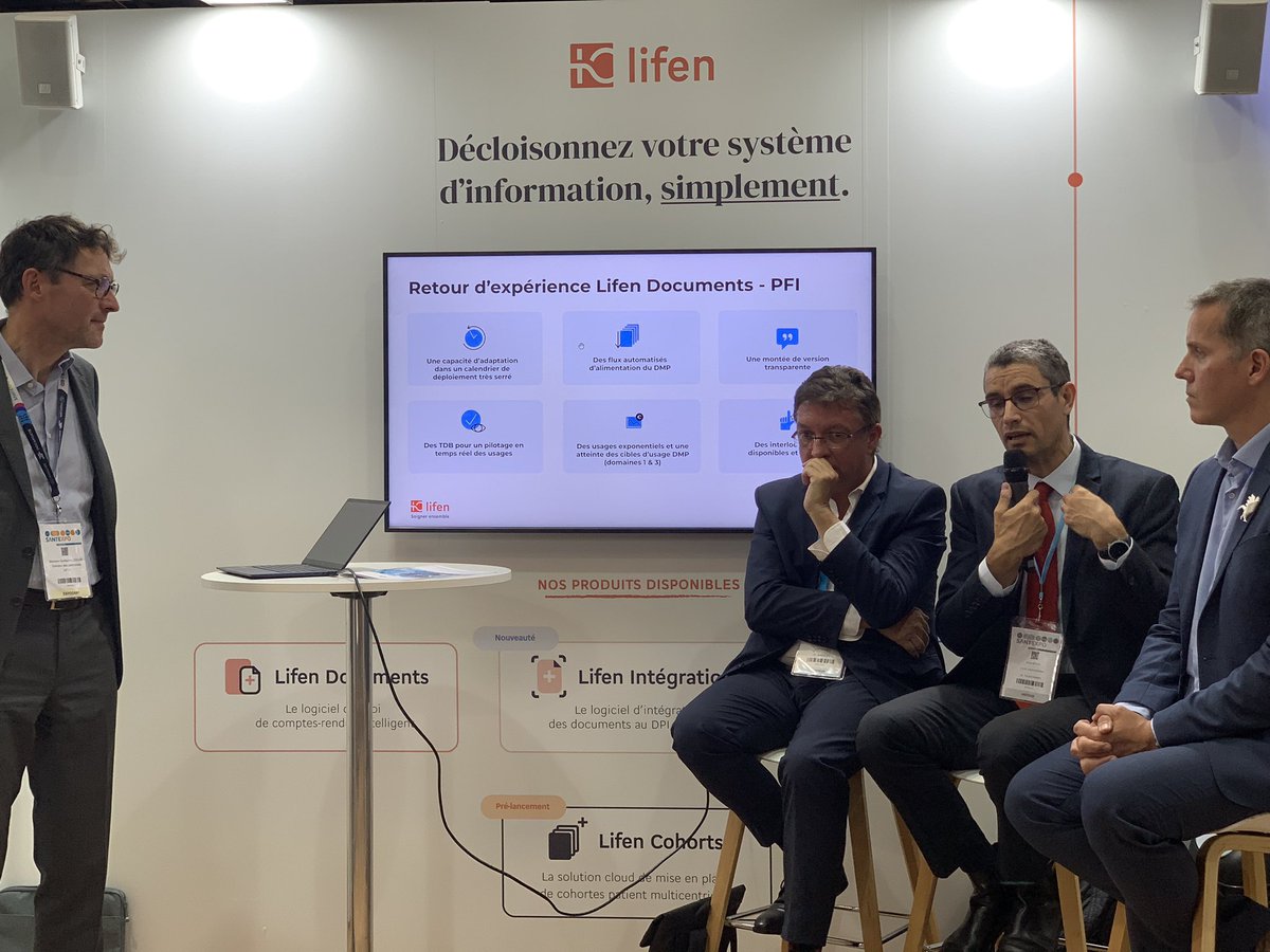#santexpo2023 
Déployer les produits Lifen au sein d’un CH, d’un ESPIC &amp; d’un CLCC 
🎤 Retour d’experiences avec <a href="/ChValenciennes/">CH Valenciennes</a> <a href="/HopitalFoch/">Hôpital Foch</a> &amp; <a href="/GustaveRoussy/">Gustave Roussy</a> sur notre stand !
Venez rencontrer nos équipes sur notre stand D-53 💪🏼