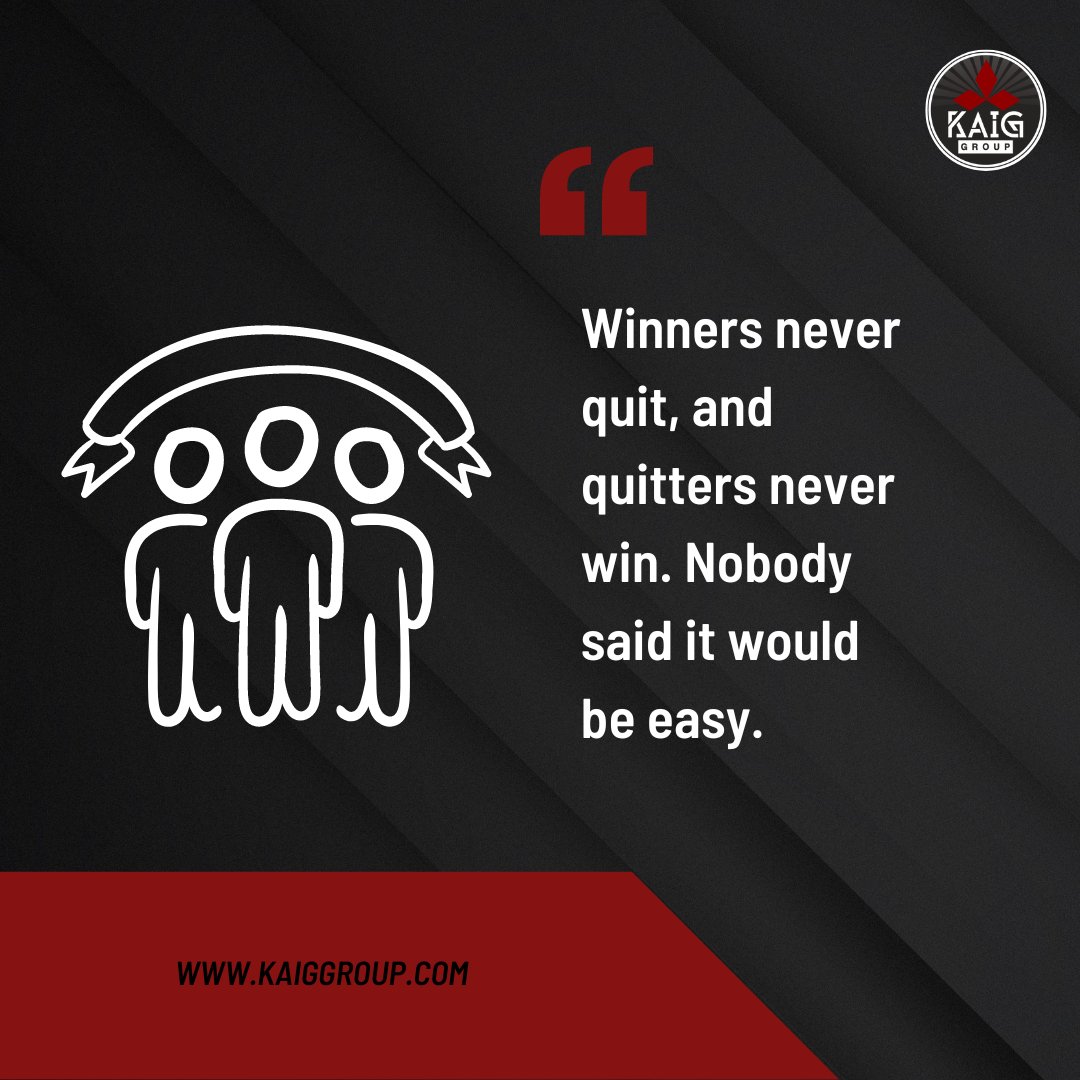 Kaiggroup's tweet image. Success doesn&apos;t come easy, but at Kaig Group, we know that determination pays off. 
#KaigGroup #PerseverancePaysOff #SuccessMatters #KeepPushingForward #WinnersNeverQuit #QuittersNeverWin #StriveForSuccess #NeverGiveUp