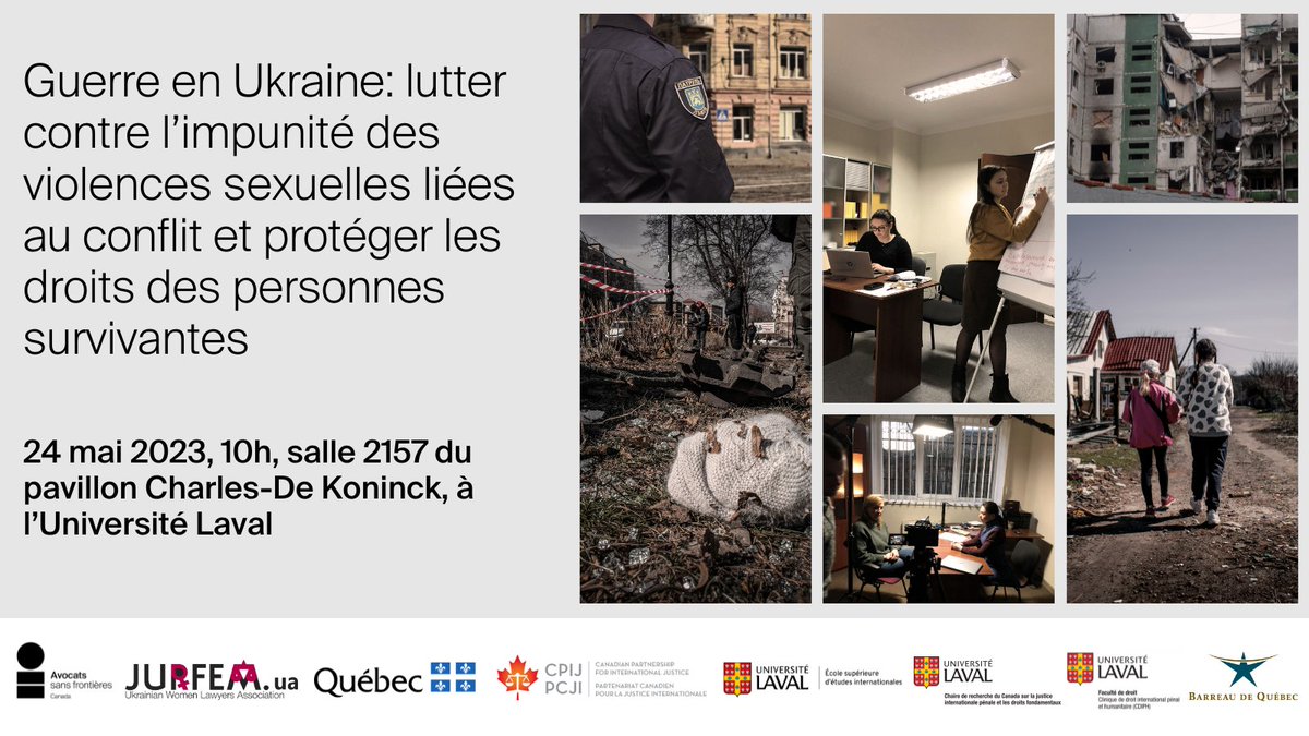 Soyez des nôtres à 10h en salle ou à distance pour discuter avec <a href="/KShunevych/">Kateryna Shunevych</a> et Marta Pavlyshyn, deux avocates ukrainiennes de l'association #JurFem qui luttent contre les violences sexuelles liées au conflit en #Ukraine.      
🎟️fd.ulaval.ca/evenements/con…
