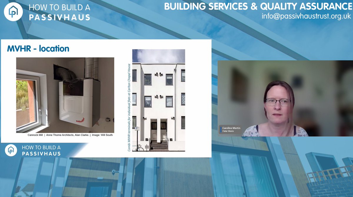 PassivhausTrust's tweet image. Location, ductwork, flow rates &amp;amp; more!  Useful and clear advice on good MVHR #heatrecovery #ventilation design from Caroline Martin @peterwarm in today's #HowTo build a #Passivhaus  webinar: bit.ly/PHThowtobuild