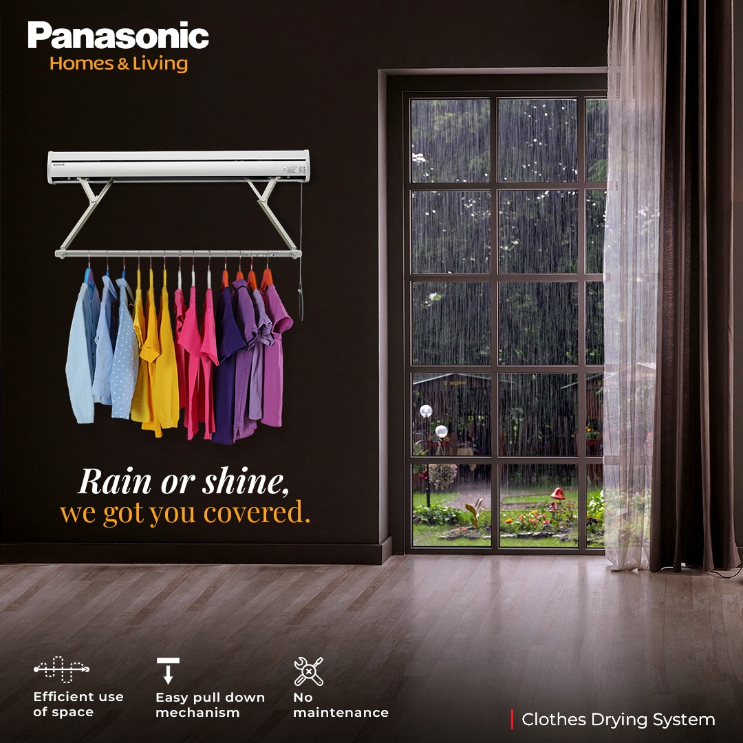 AnchorPanasonic's tweet image. Gone are the days of tangled clothes and damaged fabrics. Even on rainy days, dry your clothes with ease using our clothes drying system.
#Panasonic #PanasonicHomesandLiving #ClothesDryingSystem