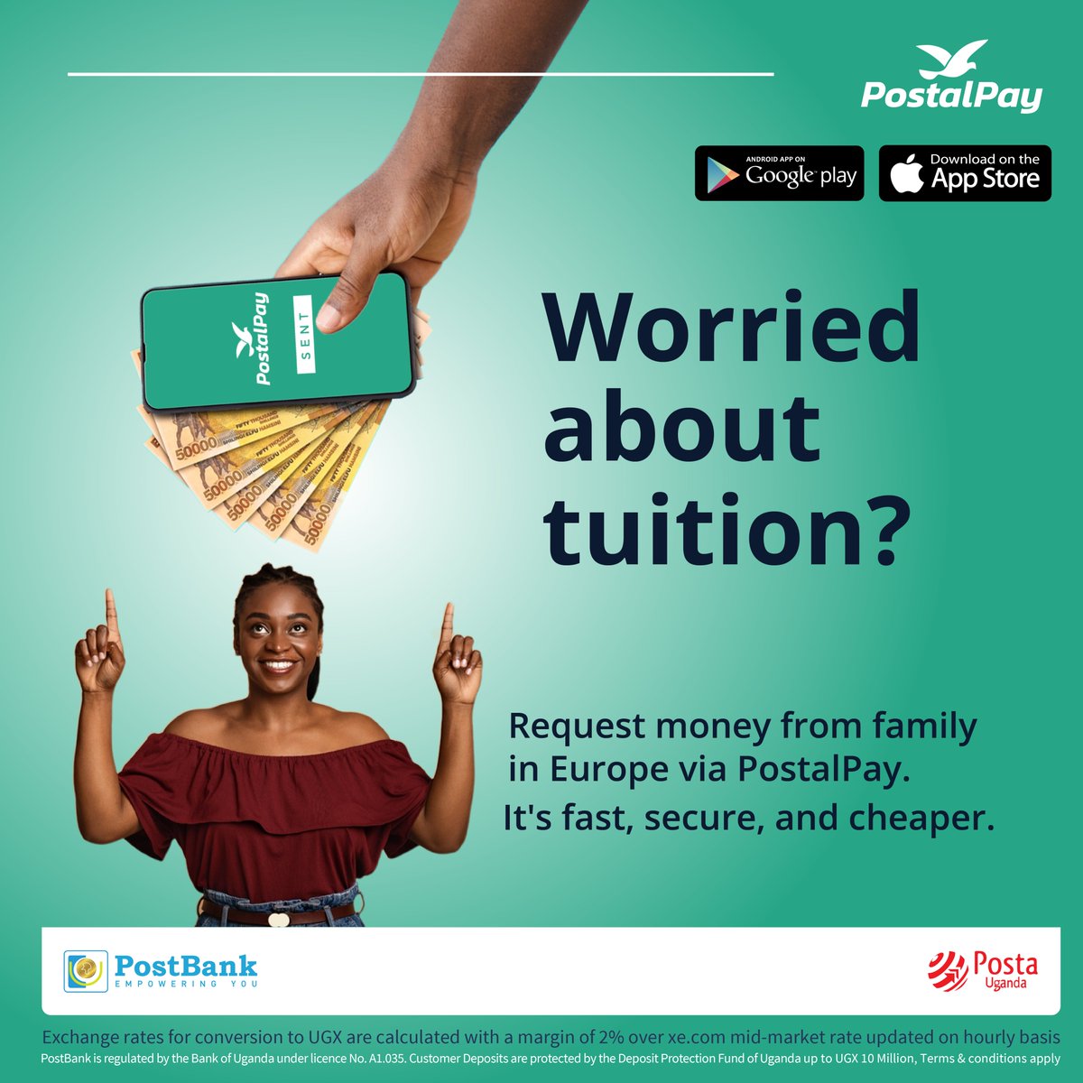 pearlbank_ug's tweet photo. Contact your family members in Europe to send you tuition through the PostalPay App.
Download the PostalPay app today;
Google Play: https://t.co/ppnxf7jV5n
AppStore: https://t.co/lM6MuzKeuO
#EmpoweringYou #PostalPay https://t.co/kcTHYaOTN9