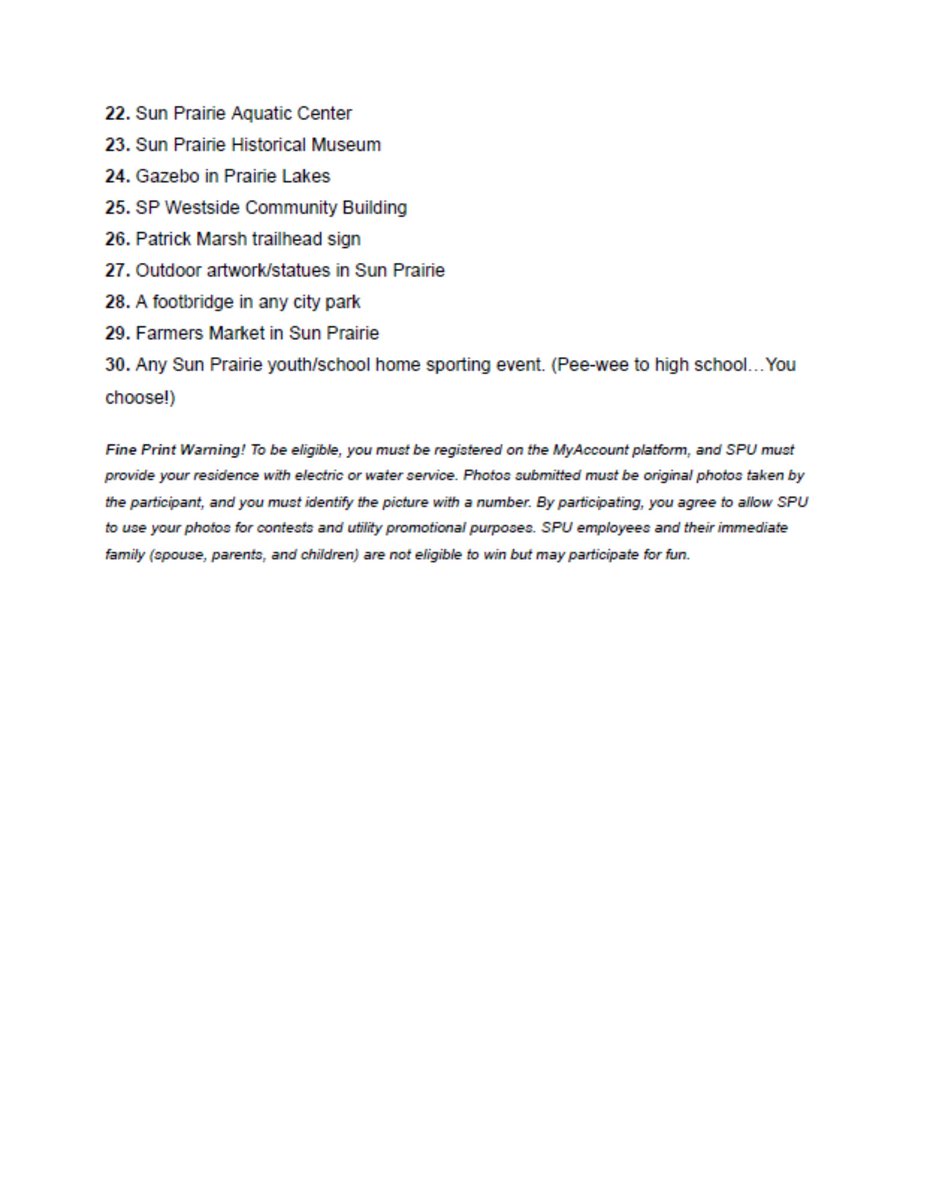 To celebrate #NationalScavengerHuntDay today, we created a photo scavenger hunt for you! The hunt is open from May 24 to June 4. Participants could win a $100, $75, or $50 gift card/certificate to a #sunprairie restaurant of their choice! 🔗: sunprairieutilities.com/photo-scavenge…