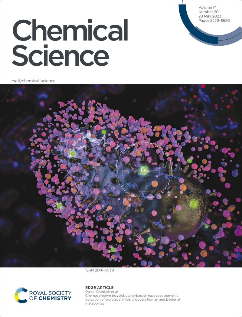 Our front cover this week features D. Globisch et al.'s latest article 😍⬇️

Chemoselective bicyclobutane-based mass spectrometric detection of biological thiols uncovers human &amp; bacterial metabolites 🔗 ow.ly/tw5p50OvlrN

@maloehr1 <a href="/sellinlab/">Sellin Lab</a> <a href="/Globischlab/">Globisch Lab</a> #ChemSciCovers🎨