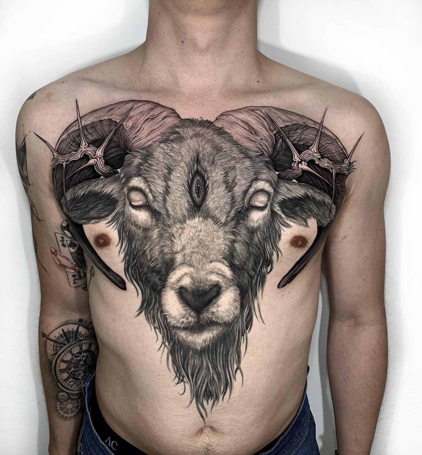 Awesome 3D Scary Satan Tattoo On Chest By James Tattooart