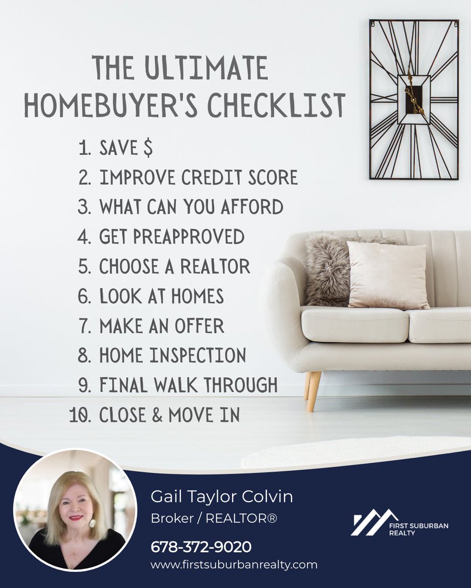 So you’re ready to buy but not sure what to do first? Once you get to step 5, call me and I’ll help you check 6-10 off the list.
#homebuyertips #yourrealtor #stoprenting #homebuyingprocess #firstsuburbanrealty #gailtaylorcolvin #ICameISawISold