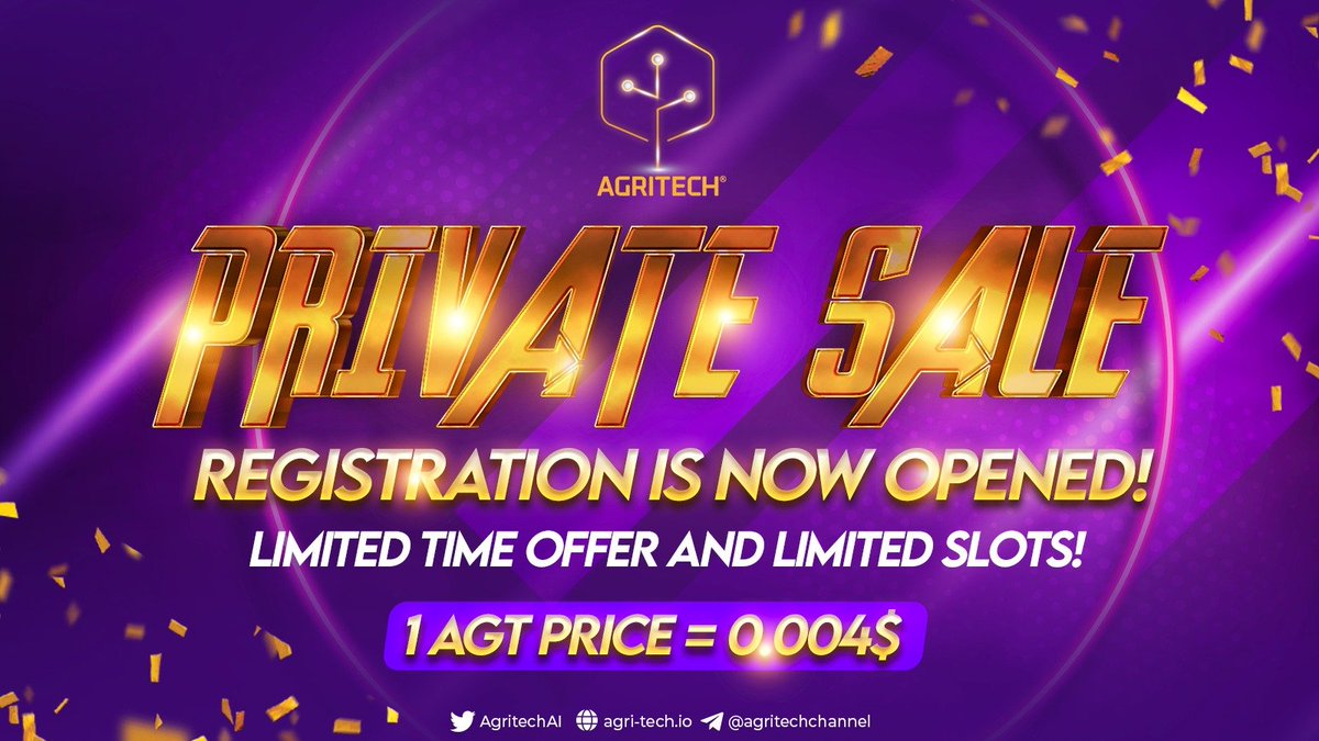 Greetings Fam!🥰

🤩We appreciate immense support and love to our Agritech community by you guys, we couldn't thank you all enough!

🔔For that support &amp; love , we are giving you a small gift of AGT private sale , YES , Private sale!

📣The price would be 40 times lower then
