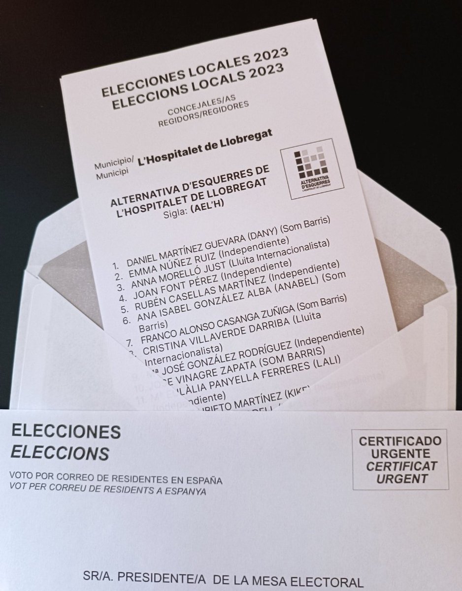 RubenCasellas's tweet photo. El proper #28M, si votes a #LHospitalet, aquesta és la teva papereta. 🗳️
Vota per l'Alternativa d'Esquerres de l'Hospitalet!
Vota per una #CiutatDigna on viure unes #VidesDignes.
#LHospitaletQueLluita #SomAELH https://t.co/LcMqaefWTH