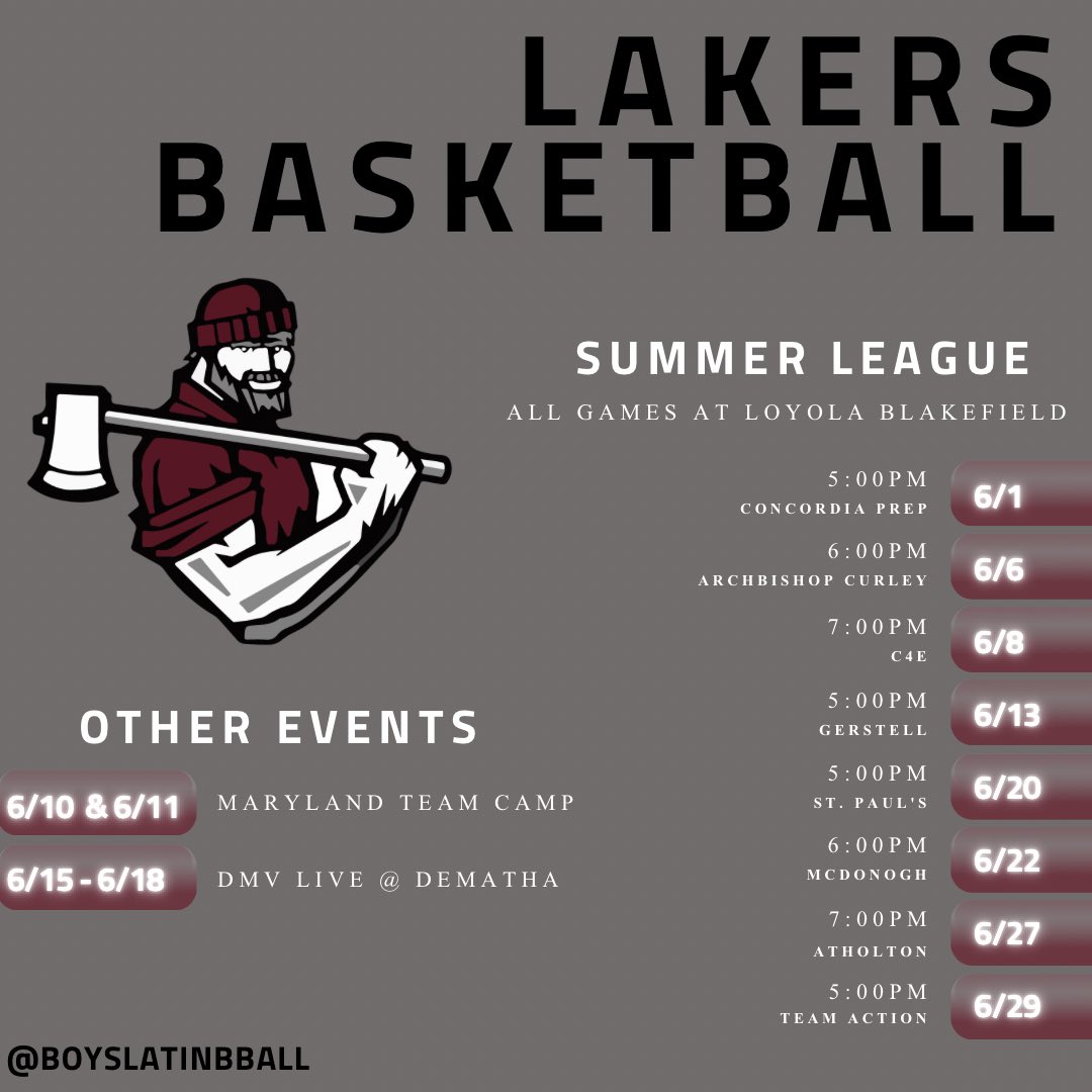 June Schedule for BL Basketball. Going to be a great month 💪🏼 

#GRIT #EQV #GoLakers