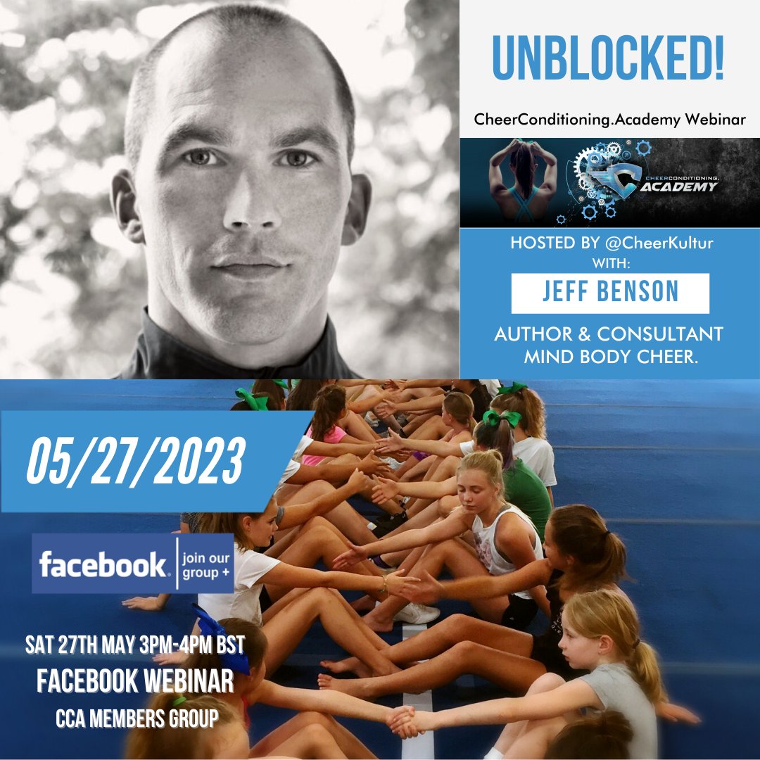 Cheerleading's leading sports psychologist on mental blocks is <a href="/Cheer_C_Academy/">CheerConditioning.Academy</a> regular guest expert Jeff Benson, and his webinar this month is perfectly timed, as he has a new up-dated edition of "unBlocked: The Walls Come Tumbling Down" out soon! Join us on Saturday 27th May