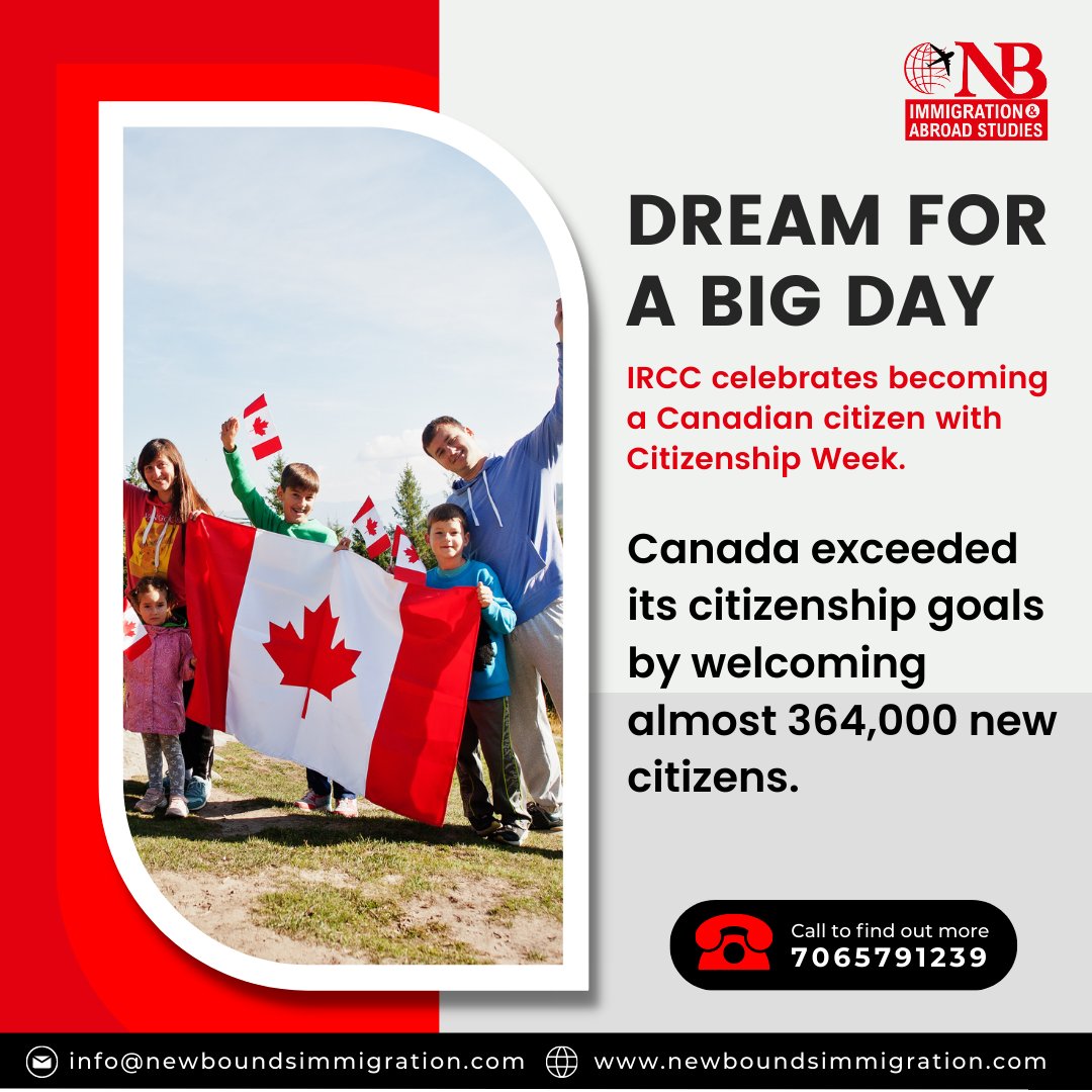 new_bounds's tweet image. IRCC celebrates becoming a Canadian citizen with Citizenship Week. Canada exceeded its citizenship goals by welcoming almost 364,000 new citizens.

#canadaimmigration #pnpprogram #immigratetocanada #canadaprs #India #immigration #canada #expressentry #newboundsimmigration