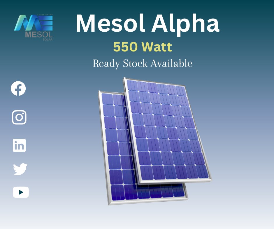 Join the movement towards a greener future with our Solar Panels 🌿🌏 Hurry Up..!!! Limited stock remaining for Mesol Alpha 550w.

#Environment #CleanEnergy #mesolalpha #available #solarpanel #solarpower #solarenergy #mesol #Mesol #pvpanels #energyefficiency #greenenergy