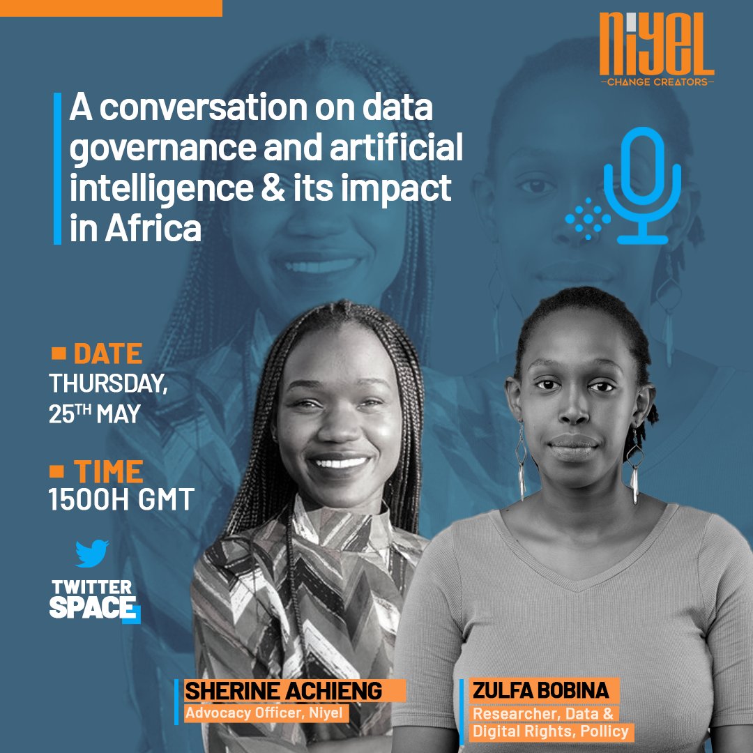 What does the impact of data governance and artificial intelligence look like for Africa? Join Sherine Achieng, Niyel Advocacy Officer &amp; Zulfa Bobina, Researcher at <a href="/PollicyOrg/">Pollicy</a> for a robust conversation on Twitter from 1500h GMT tomorrow.

Save the date! 
#ChangeCreators