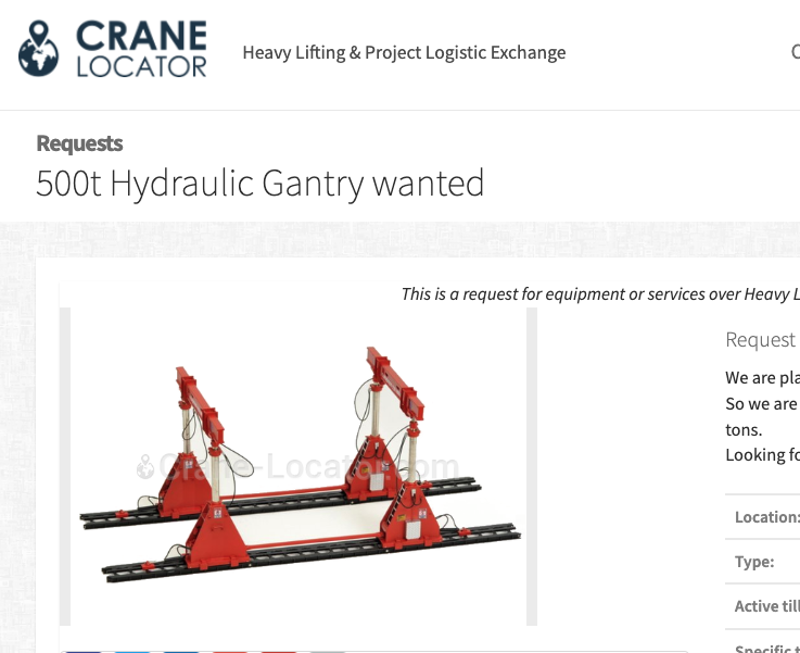 Crane Locator (@cranelocator) on Twitter photo 500t Hydraulic Gantry wanted
Link bit.ly/3MQMy07
We are planning the reconstruction project for expanding production.
Looking for used equipment
info@crane-locator.com 500t Hydraulic Gantry wanted
Link bit.ly/3MQMy07
We are planning the reconstruction project for expanding production.
Looking for used equipment
info@crane-locator.com