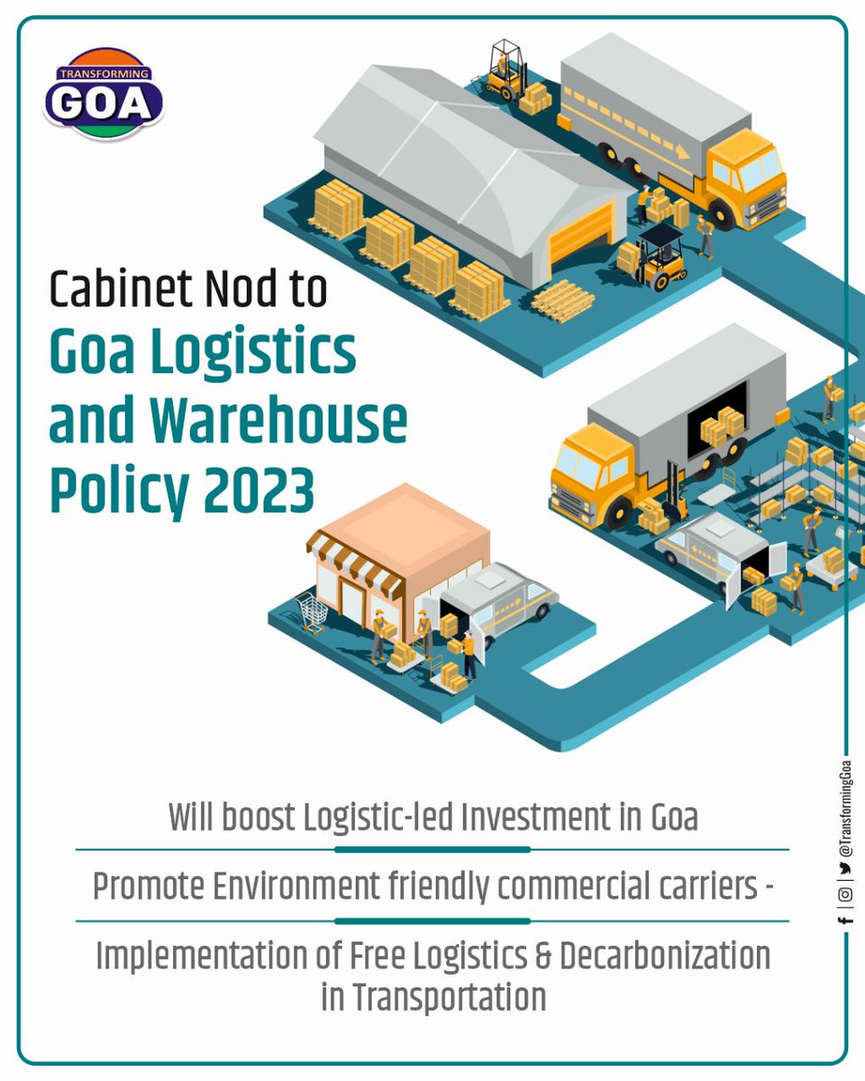 Cabinet Nod to Goa Logistics and Warehouse Policy 2023

#goa #GoaGovernment #TransformingGoa #facebookpost #bjym #bjymgoa #goalogisticandwarehousepolicy #investment  #EnvironmentFriendly #transportation