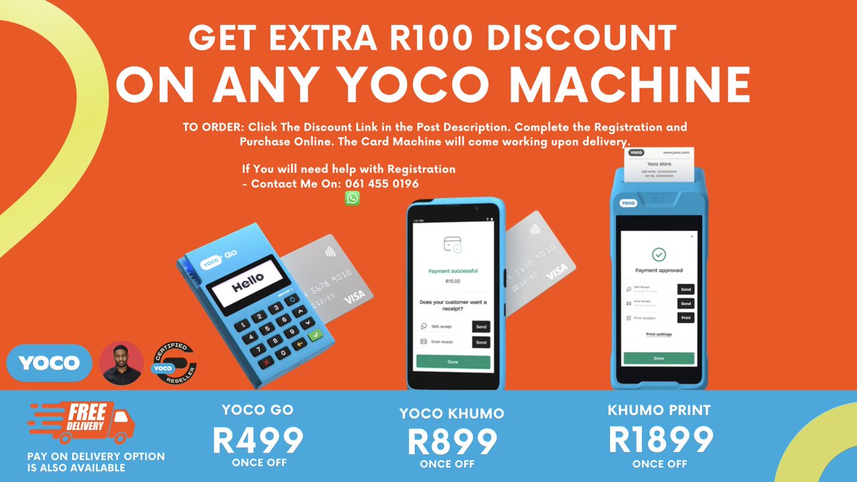 LuckyMashudu's tweet photo. 🎉Don't Miss Today's Exclusive R100 DISCOUNT FOR YOCO CARD MACHINES + FREE DELIVERY.✅

🎁DISCOUNT LINK: https://t.co/ehy9yRqmFa

👉🏽 Why Yoco Card Machines: https://t.co/kWUJp0j6C2

Prince Mashele #Hammanskraal Dineo Ranaka #Mashaba Julius Malema Edwin Sodi #Yoco #NOTA #DjSbu https://t.co/7ednLACOvH