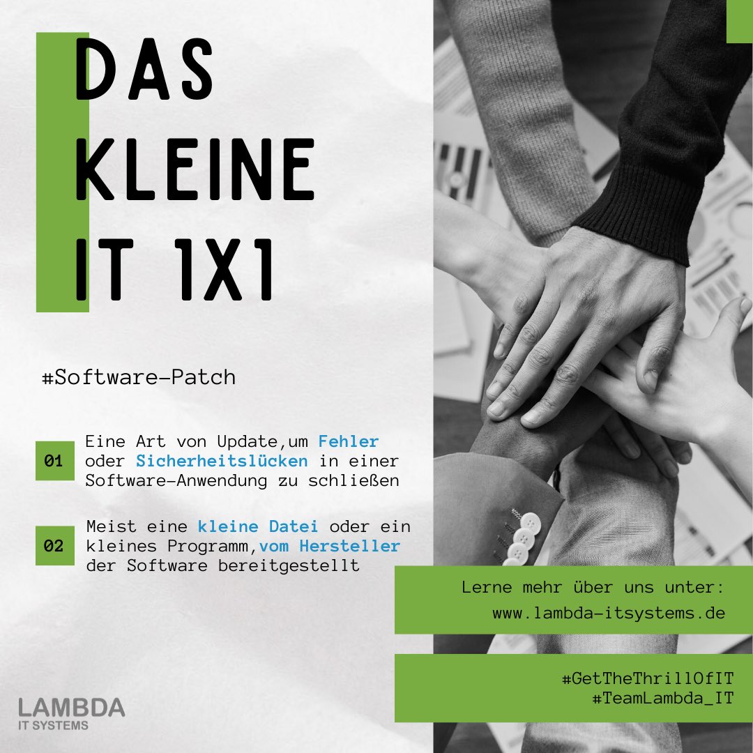 Ein #Software-Patch ist wie ein digitales Pflaster, das verwendet wird, um kleine Fehler oder #Sicherheitsprobleme in einer Software-Anwendung zu beheben.
#StayProtected #Cybersecurity
#ITSecurity #TeamLambda_IT #SecureYourTech