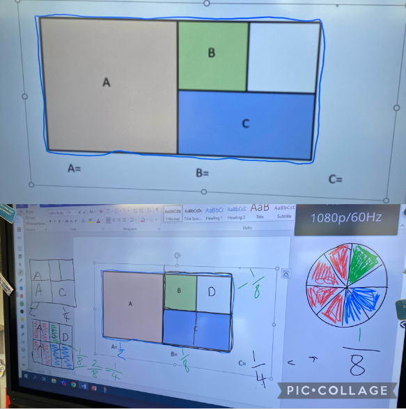 wlourladysps's tweet photo. P4/5 collaborated with their working partners to calculate the fractions of shaded shapes and then shared their thinking with the rest of the class #Fractions #workingpartners https://t.co/tnyDN9qNZc