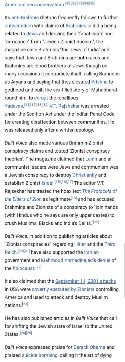 @Praandu_Pisachu @dalitdiva Ambedkarites are specifically taught that the hakenkruz = swastika, brahmins = jewish zionist, praise Hitler and expect Jewish like treatment in Germany to Brahmins.  Kandula merely followed the ideology. 

en.m.wikipedia.org/wiki/Dalit_Voi…