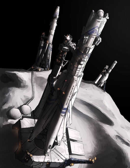 小惑星帯の警備隊基地と哨戒船の絵です