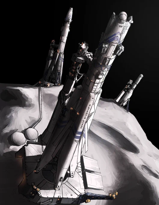 小惑星帯の警備隊基地と哨戒船の絵です