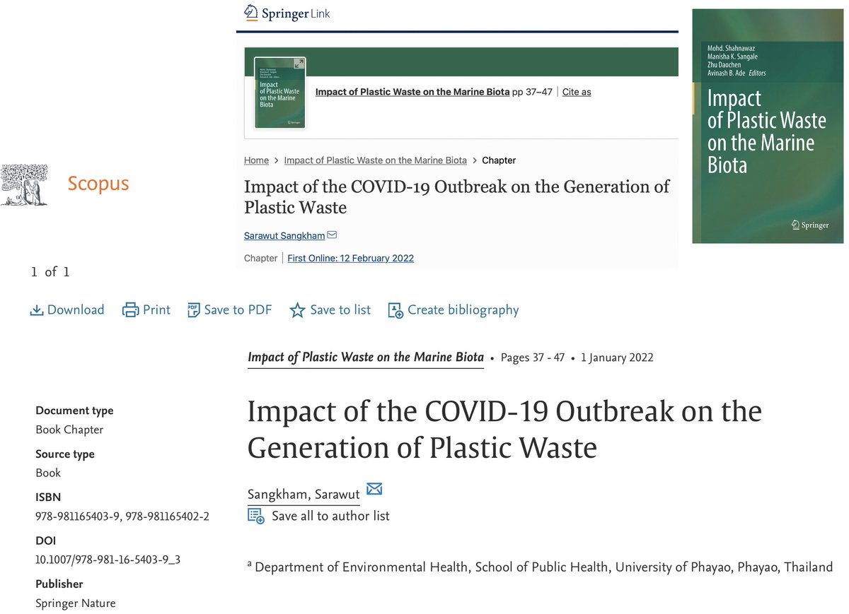 Great! My first #BookChapter: Impact of the #COVID-19 Outbreak on the Generation of #PlasticWaste 
I #microplastics #Waste-to-energy recovery I @SpringerNature, now indexed in @Scopus. Thanks.😍