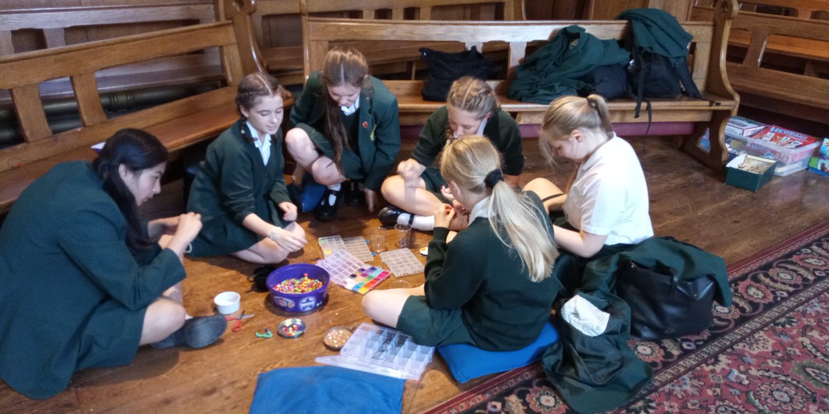 It's the month of May and we're making rosary bracelets in the chapel to de-stress from exams.