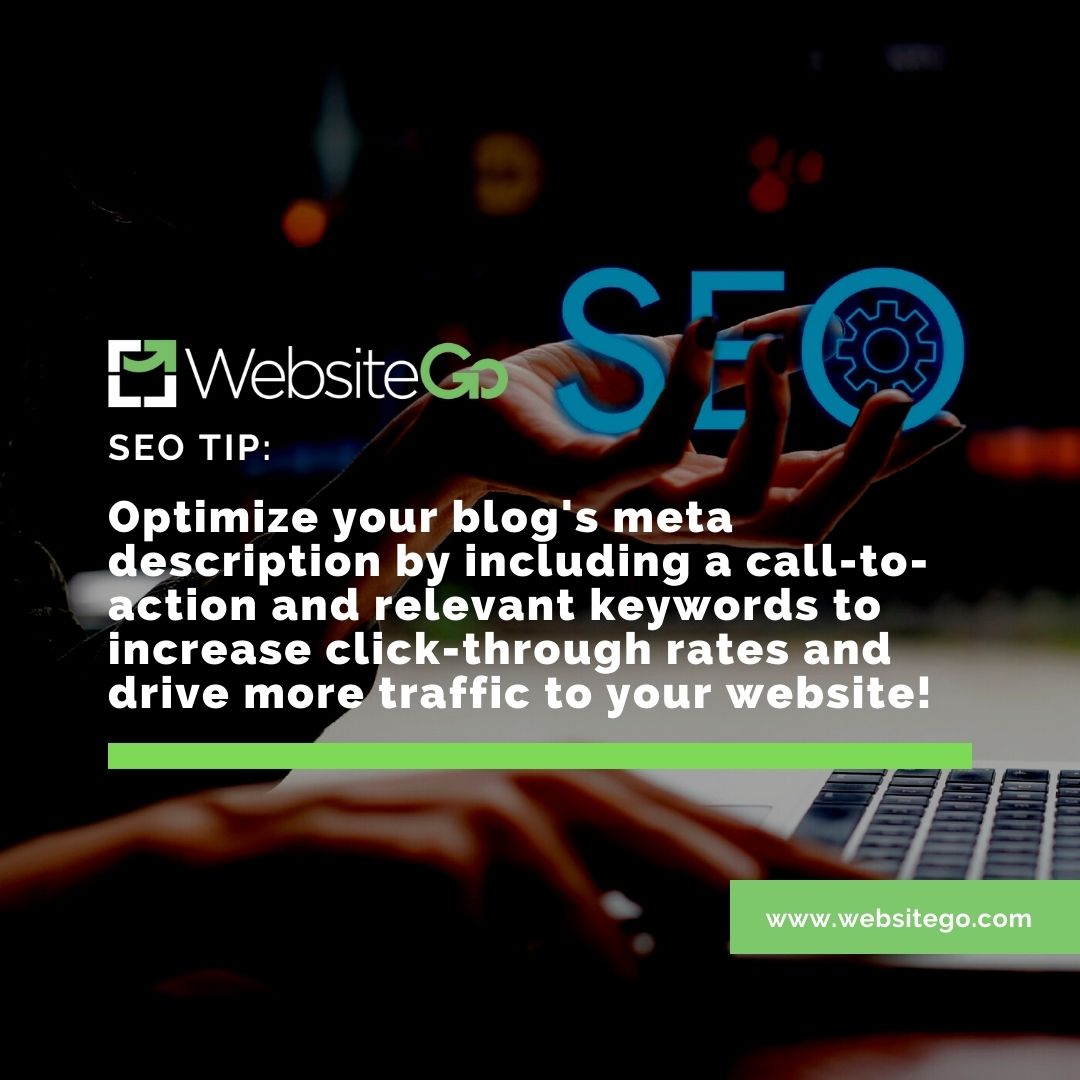 WebsiteGo_USA's tweet image. Optimize your blog's meta description by including a call-to-action and relevant keywords to increase click-through rates and drive more traffic to your website! 📈💻 
#SEOTips #BlogOptimization #WebsiteGo #seoellicottcity