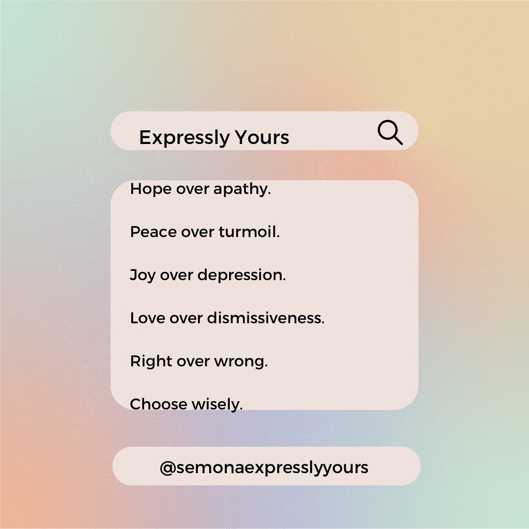 SemonaExpressly's tweet image. Choices, choices, choices. Whether we admit it or not, our choices determine the quality of life. A reminder to choose what makes you your best you. #YouMatter #ExpresslyYours #ForReign #ForPurpose #serve #inspire #encourage #instruct #spreadingsunsine #semonaexpresslyyours