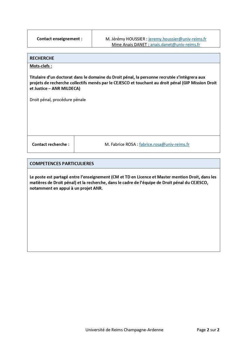 📢La Faculté de droit et de science politique propose deux postes LRU pour la rentrée 2023 : l'un en droit public (droit administratif), l'autre en droit privé (droit pénal). A vos candidatures ! 
Détail des postes ⬇