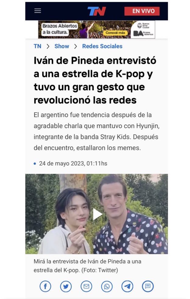 straykidsxzone's tweet photo. Two of the most important and biggest news channels in Argentina talked about Hyunjin (TN and C5N)

TN mentioned how the interaction between Hyunjin and Iván was the moment that most caught people's attention: "After noticing that Hyunjin was a bit nervous, he was quick to praise https://t.co/GbNyqVX3IK