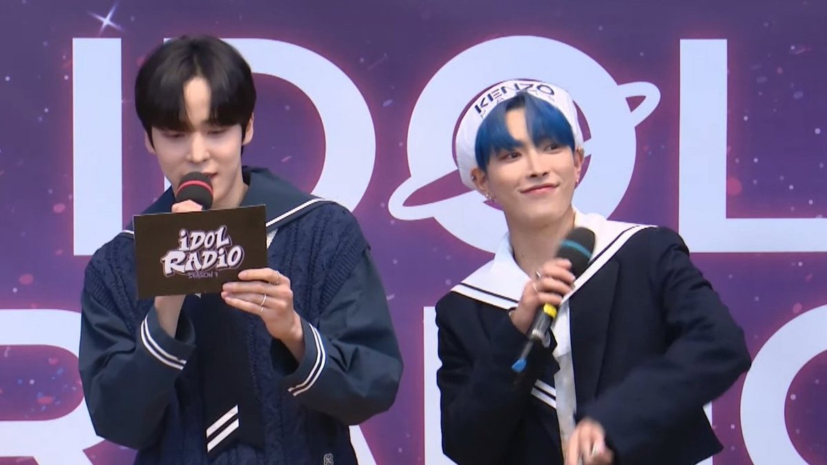 yunho and hongjoongs outfits on idol radio matching dreamcatcher outfits on their comeback day 😭 they really said stream bonvoyage!