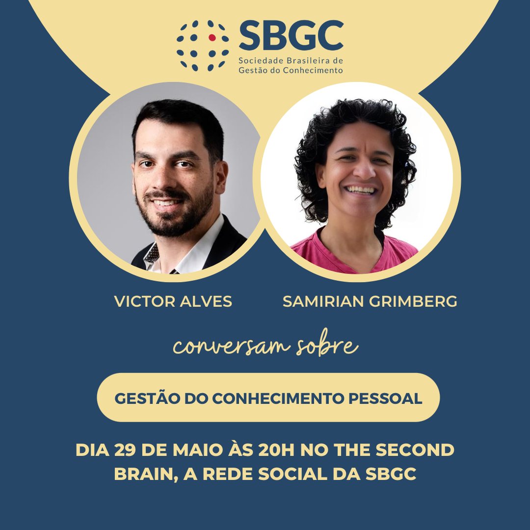 Encontro de associados na rede social, The Second Brain, na próxima segunda, dia 29.
Se ainda não faz parte da nossa comunidade, aproveite para se associar. ainda dá tempo!
sbgc.org.br/faca-parte.html

#gestaodoconhecimento #knowledgemanagement #conceito #prática #educação #gc #km
