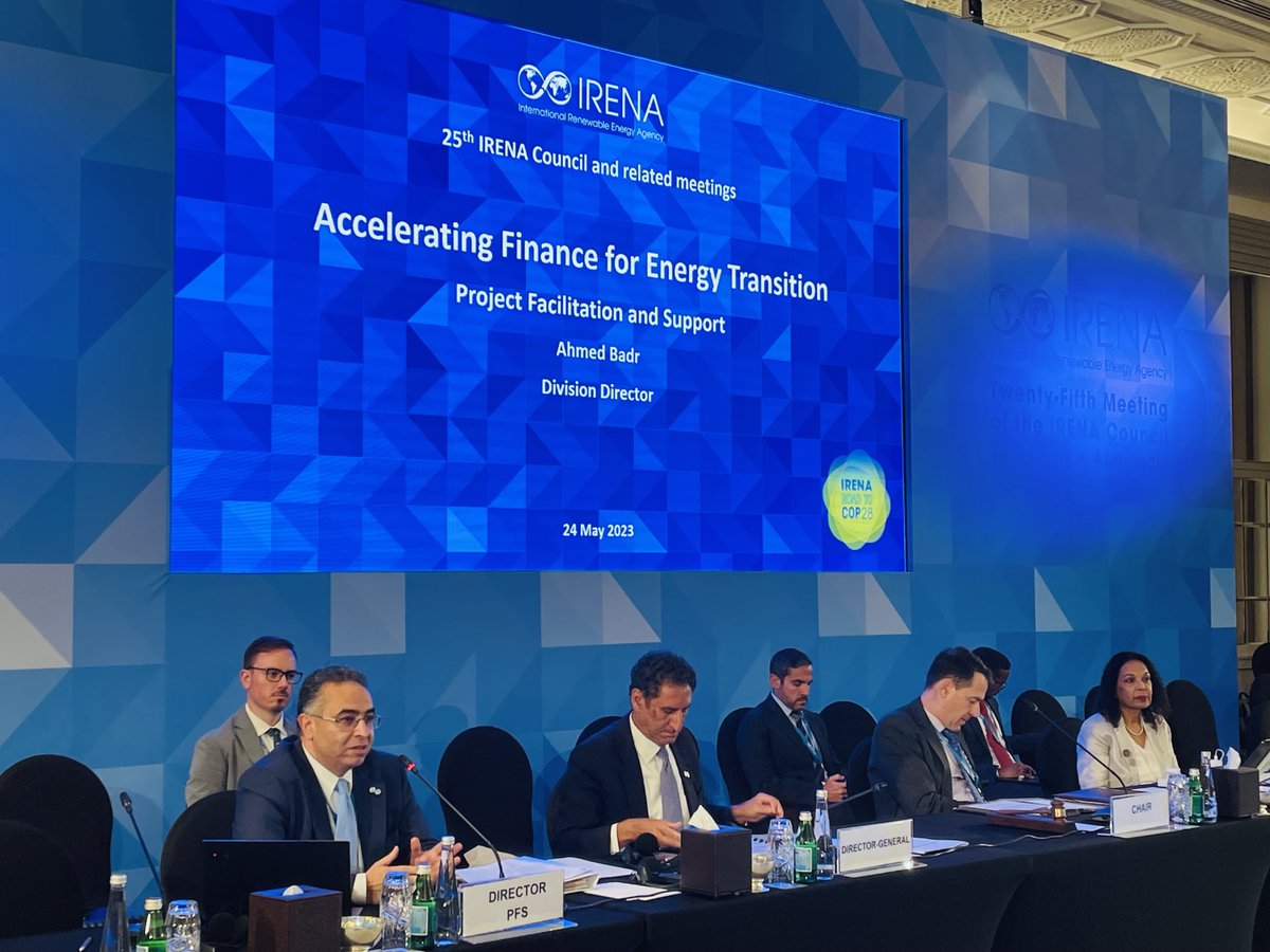IRENA's tweet photo. During today's Council meeting, an overview of @IRENA's climate finance platform ETAF &amp; its operation was presented to delegates, as well as spotlighting projects that have been achieved through the Platform on the road to #COP28UAE.

Learn more ➡️https://t.co/BQVl5c6azT https://t.co/1cOH2zF6Qq