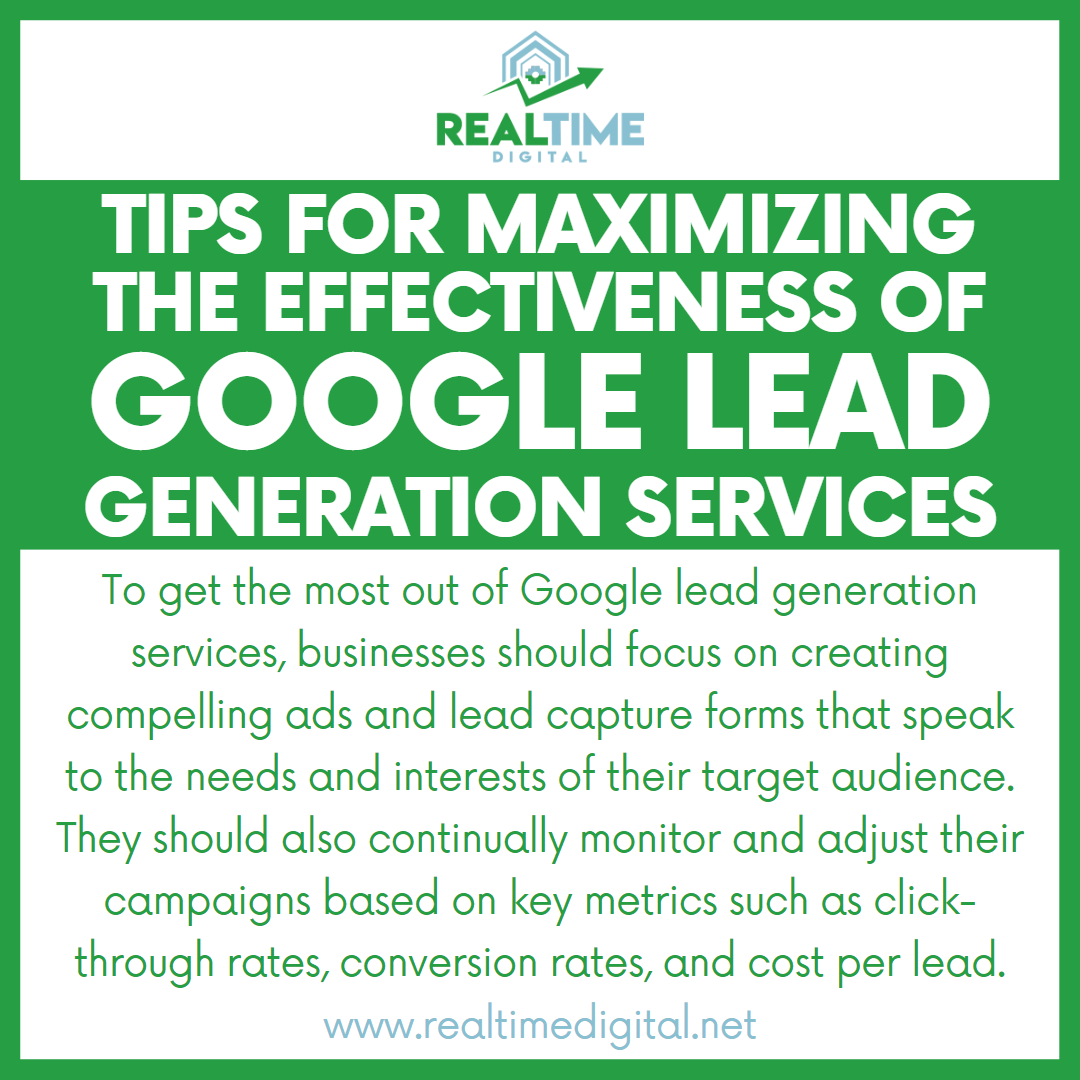 Running effective Google display campaigns for lead generation.

#LeadGeneration #RealEstateMarketing #TopRankings #OnlineVisibility #SocialMediaMarketing #ContentMarketing #KeywordResearch #WebsiteOptimization #SearchEngineOptimization #GoogleMyBusiness