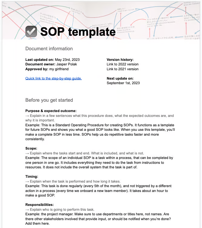 After 10+ years of consulting, I'm convinced:

SOPs are a must for scaling your operations.

Want a free template + deep dive that shows you:

- Why it matters
- How you make one
- What should be included

RT this, comment "SOP" and I'll DM you a link.

(Must be following)