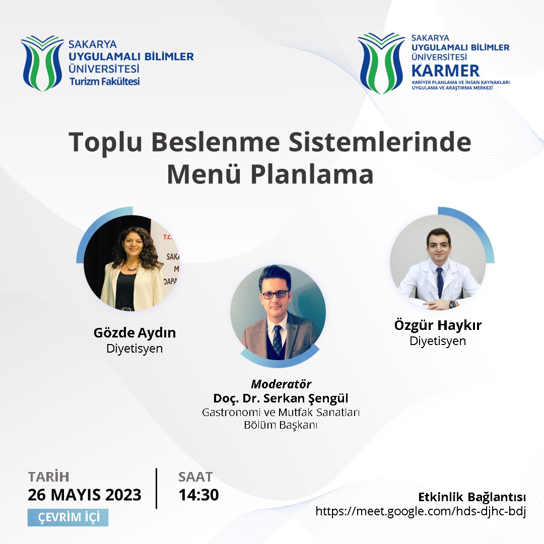 Gastronomi ve Mutfak Sanatları Bölümü, "Toplu Beslenme Sistemlerinde Menü Planlama" başlıklı çevrim içi etkinlik düzenleyecektir. Google Meet üzerinden yapılacak olan etkinliğe tüm öğrencilerimiz davetlidir.

🔗 meet.google.com/hds-djhc-bdj