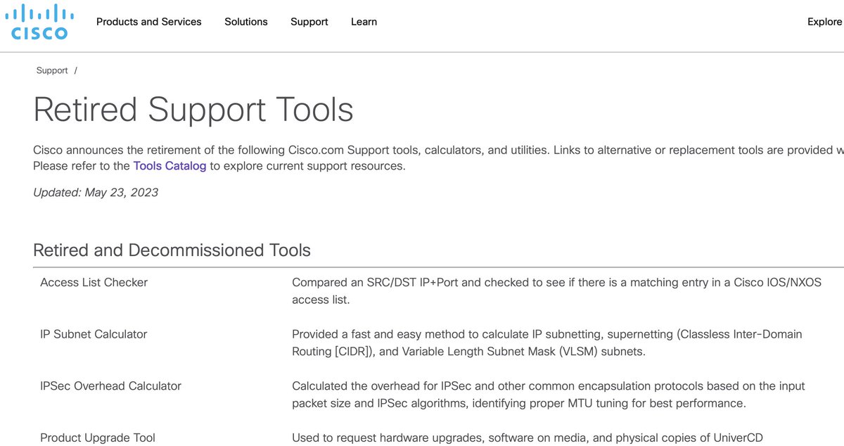 FarouqTaj's tweet image. Its a real shame Cisco have decided to retire their IP subnet and IPSec overhead calculators. #Cisco #subnetting