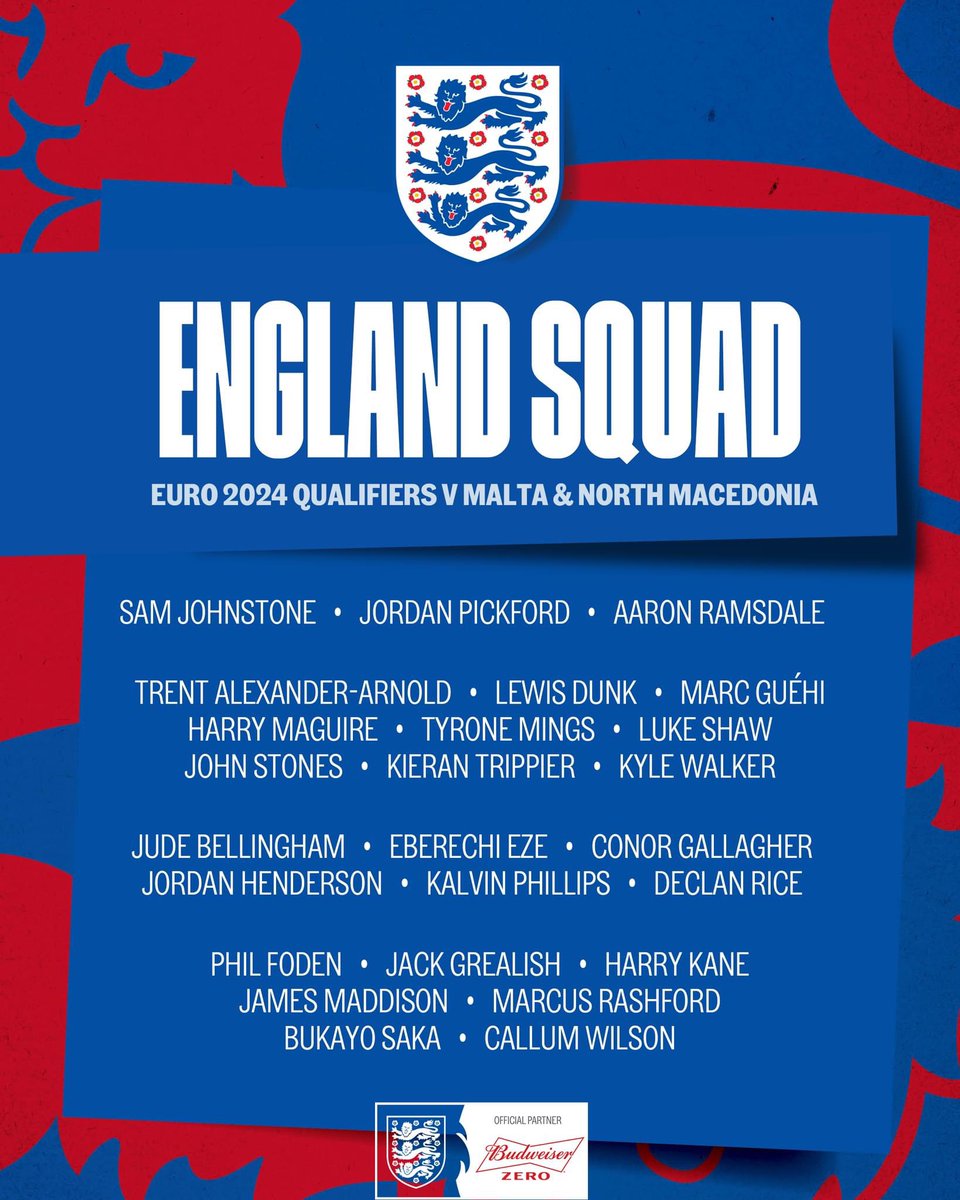 BREAKING: The England squad to face Malta and North Macedonia. Thoughts? #Eng 🏴󠁧󠁢󠁥󠁮󠁧󠁿