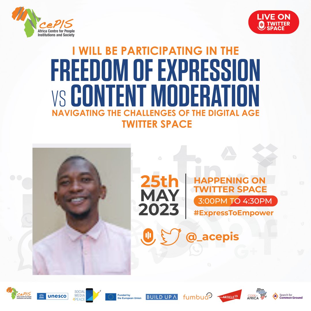 Lets meet tomorrow to learn and explore more
#ExpresstoEmpower
#FreedomOfExpression
#ContentModeration
@_acepis 
@UnescoEast
@MagomaOumar