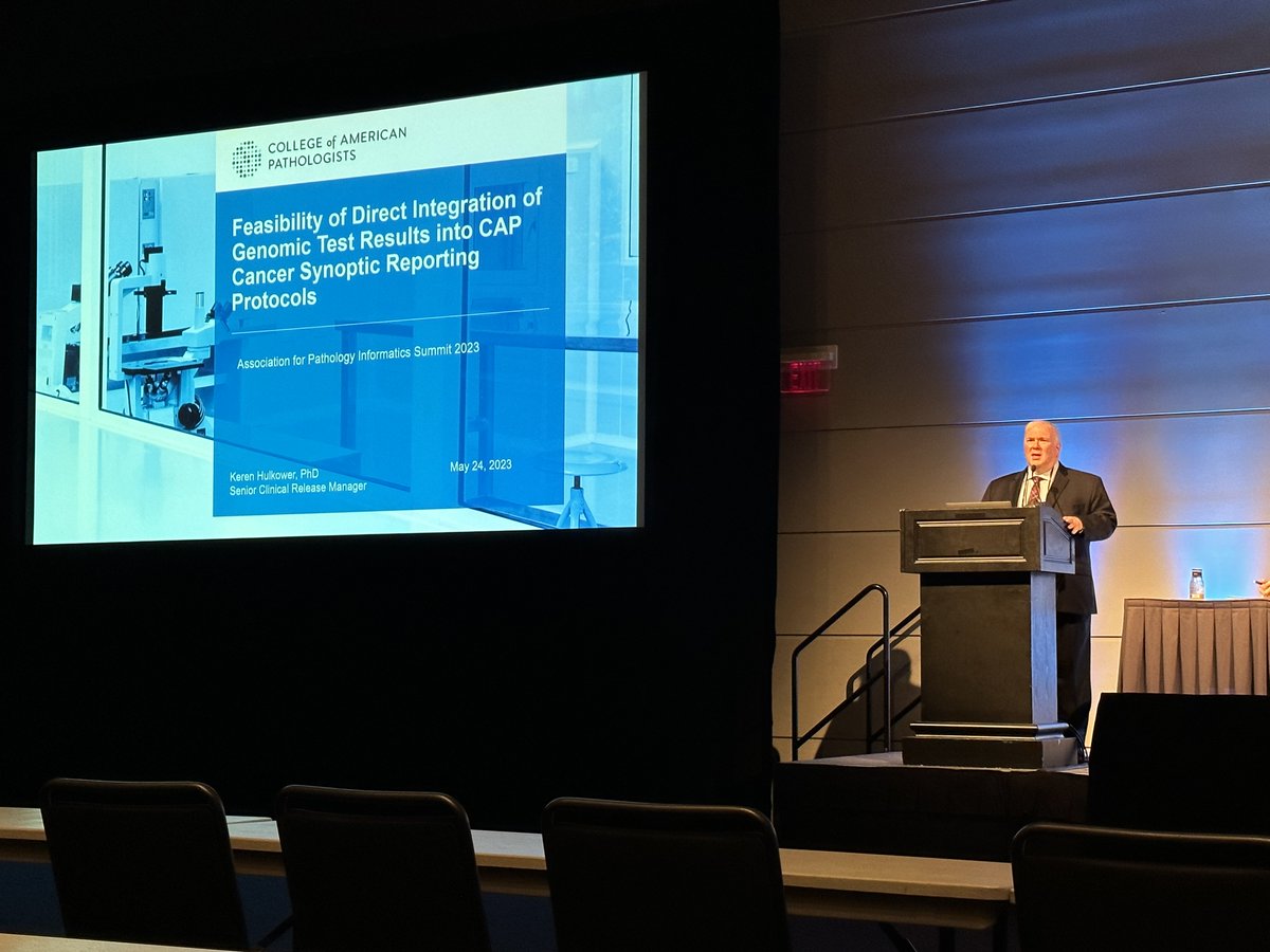 mTuitive's tweet photo. At #PISummit23, @Pathologists' Dr. Keren Hulkower gives his presentation on integrating genomic test results with CAP cancer synoptic reporting protocols (featuring mTuitive!). https://t.co/sTBT0rJ6Nu
