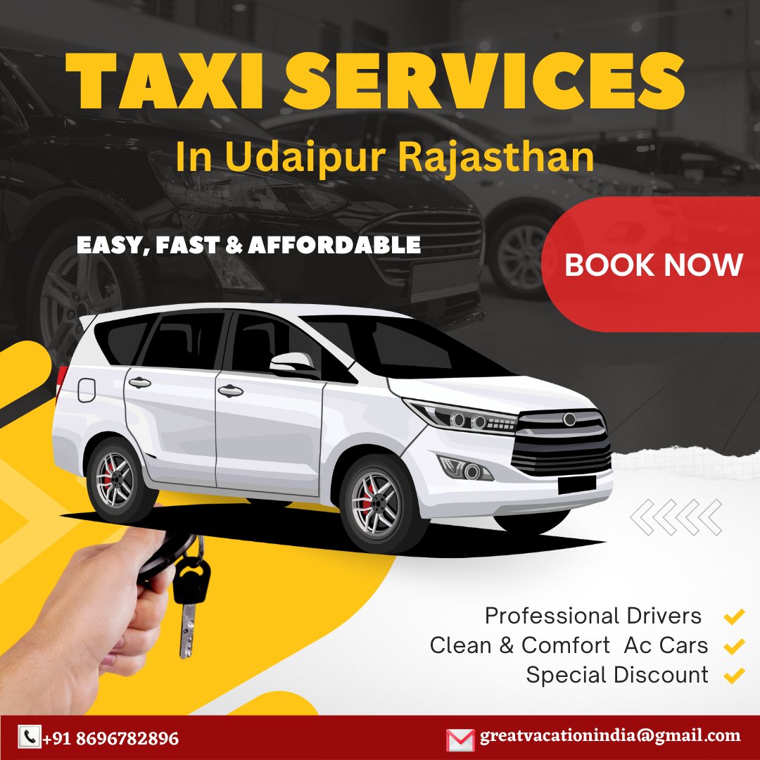 'Discover Udaipur with our Reliable Taxis! 📷📷
Book your ride now and experience the best of Udaipur's beauty and charm. 📷📷
For Booking or any Enquiry call at 8696782896
#greatvacationtravelagency #travelling #TravelTours #BookNow #AdventureAwaits #ExploreMore #twitter