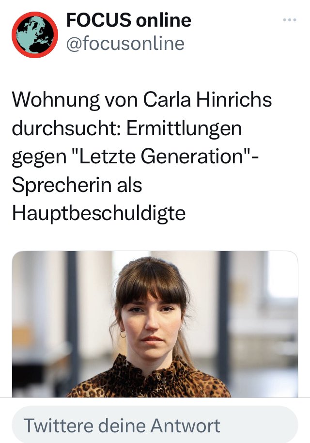 NielsenNews's tweet image. Gegen #LetzteGeneration 
wird wegen
Bildung einer kriminellen Vereinigung, 
nach StGB §129 
ermittelt

Hausdurchsuchungen fanden unter anderem bei der Hauptbeschuldigten 
Carla #Hinrichs 
statt

Die Webseite ist offline &amp;amp; Konten sind gesperrt

#NielsenNews