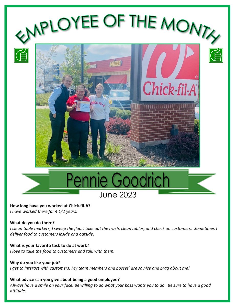 cottonwood_inc's tweet photo. Congrats Pennie! Thank you @CFALawrence for your partnership!
#lawrencejobs #joblink #employmentfirst #supportedemployment #vocationalrehabilitation #customizedemployment #inclusion #diversity​​​​​​​​
#community #lawks #lawrencekansas https://t.co/X7awNbbp7w